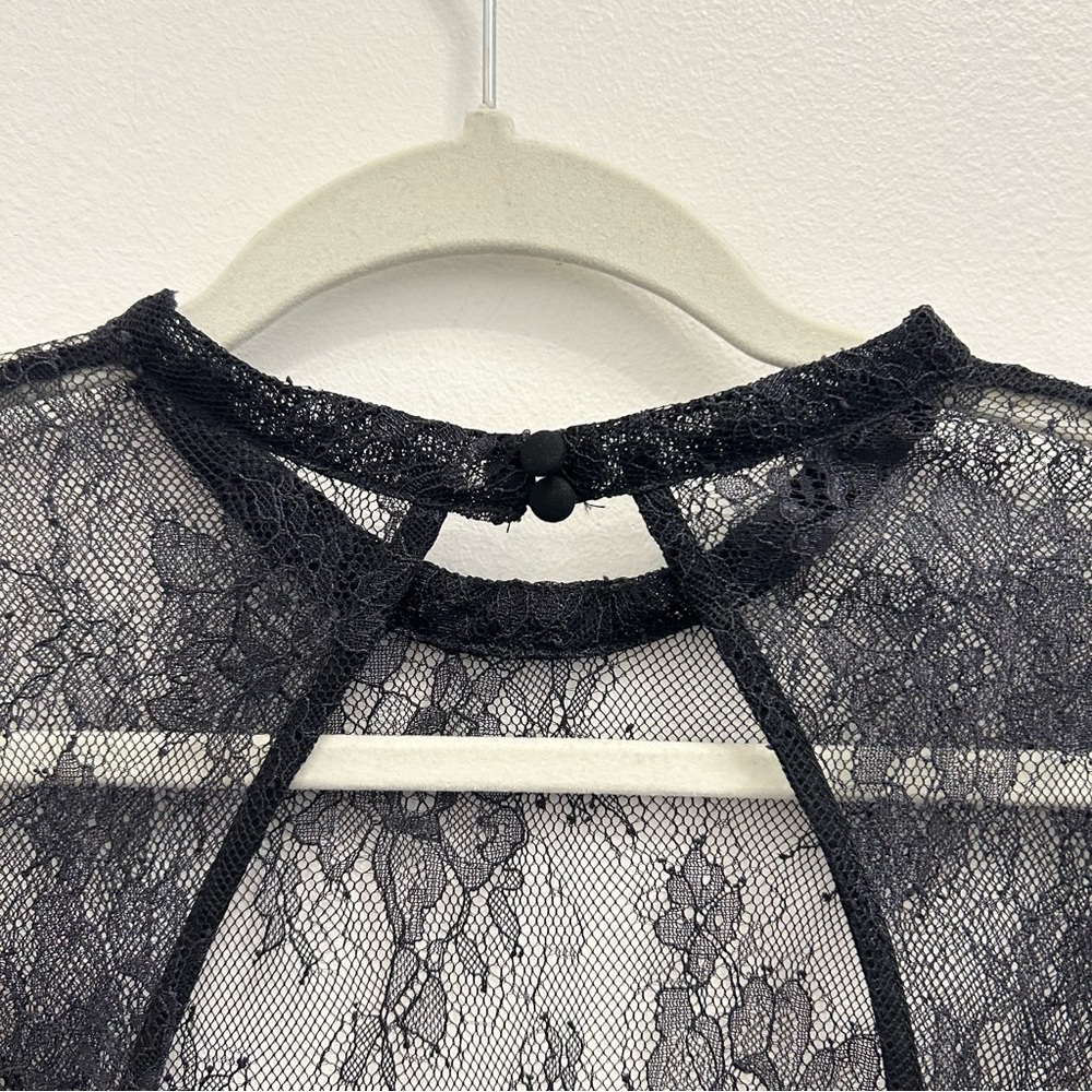 Free People Black Lace Leopard Mesh Long-Sleeve Bodysuit - Picture 10 of 16